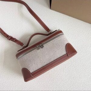 Loro Piana Cream Canvas and Brown Leather Crossbody Vanity